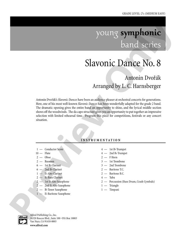 Slavonic Dance No. 8 - Concert Band Conductor Score & Parts (Digital Download)