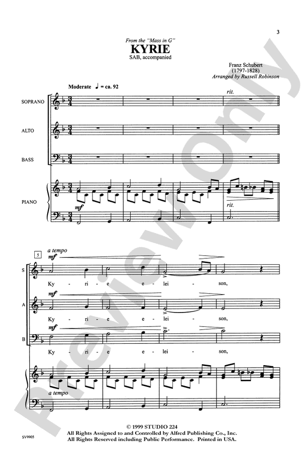 Kyrie (from the Mass in G) – SAB Choral Octavo (Digital Download)