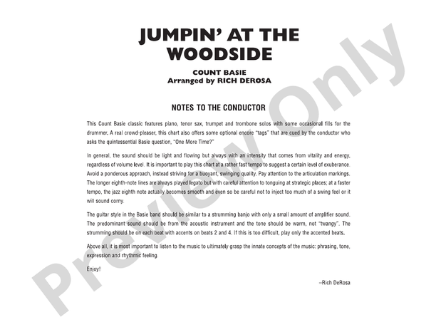 Jumpin' at the Woodside (Arr. Mike Kamuf) - Jazz Ensemble Conductor Score & Parts(Digital Download)