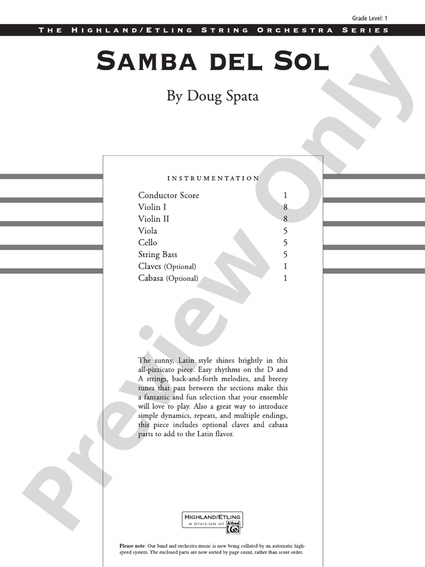 Samba del Sol – String Orchestra Conductor Score & Parts (Digital Download)