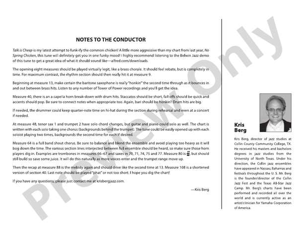 Talk Is Cheep – Jazz Ensemble Conductor Score & Parts (Digital Download)
