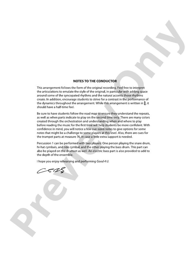Good 4 U - Concert Band Conductor Score & Parts (Digital Download)