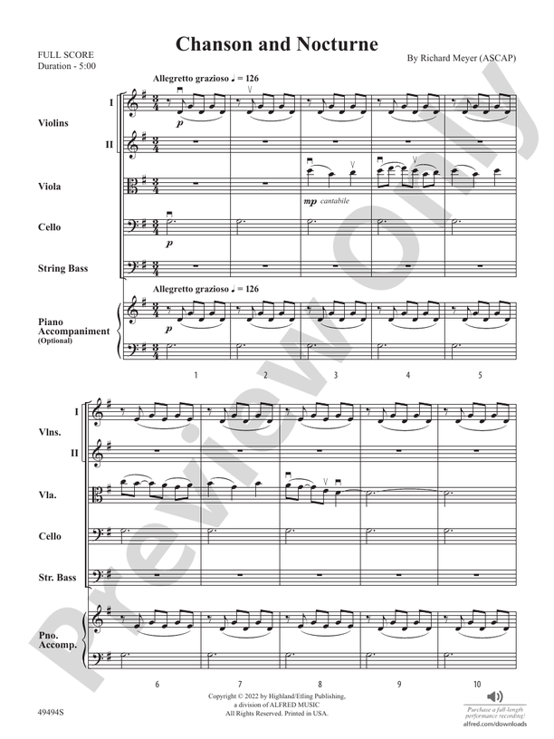 Chanson and Nocturne - String Orchestra Conductor Score & Parts (Digital Download)