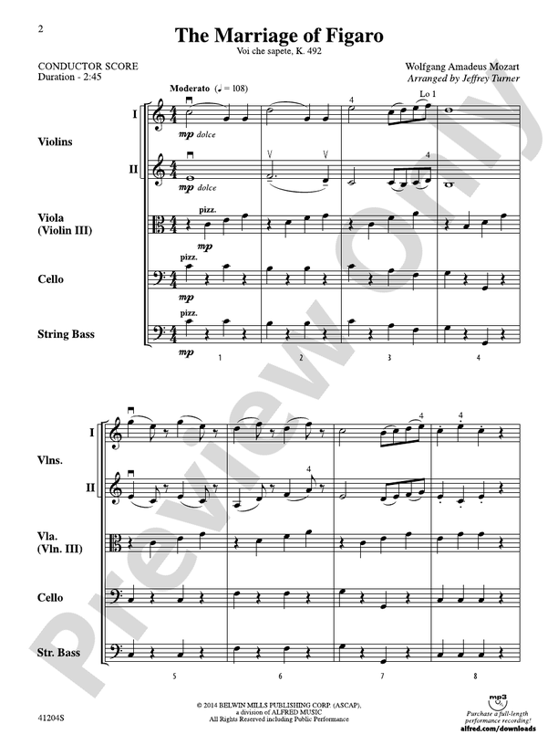 The Marriage of Figaro – String Orchestra Conductor Score & Parts (Digital Download)