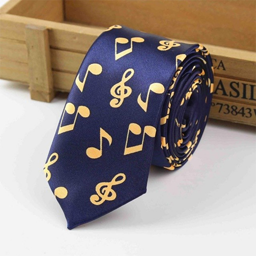 Music Neck Tie Navy with Gold Notes and Clefs