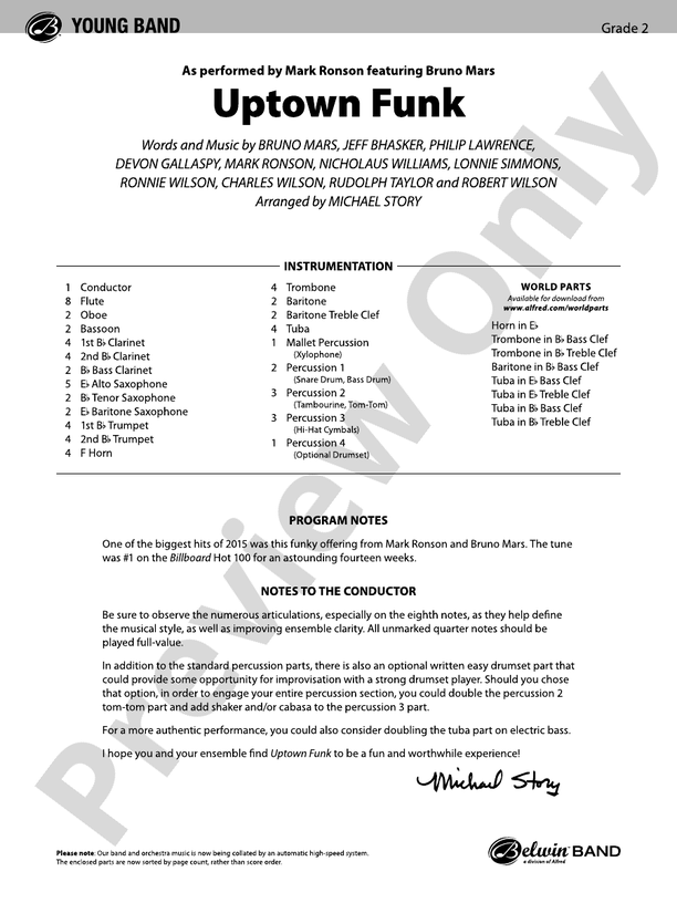 Uptown Funk - Concert Band Conductor Score & Parts (Digital Download)