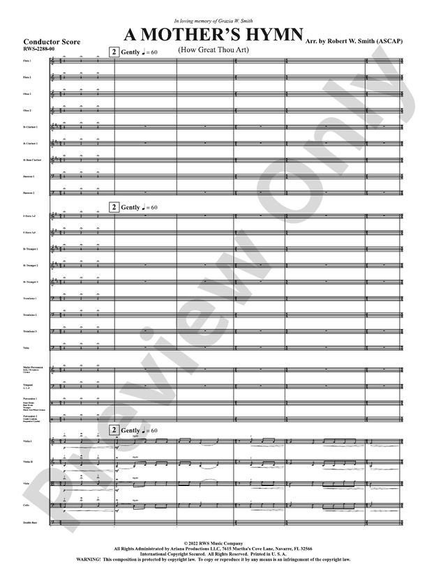 A Mother's Hymn - How Great Thou Art - Full Orchestra Conductor Score & Parts (Digital Download)