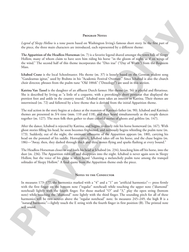 Legend of Sleepy Hollow – String Orchestra Conductor Score & Parts (Digital Download)