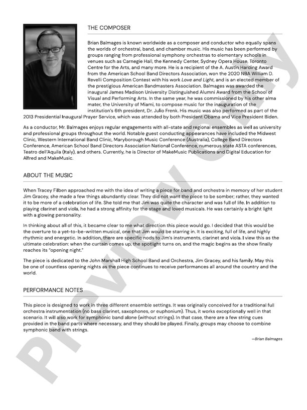 Opening Night – Full Orchestra Conductor Score & Parts (Digital Download)