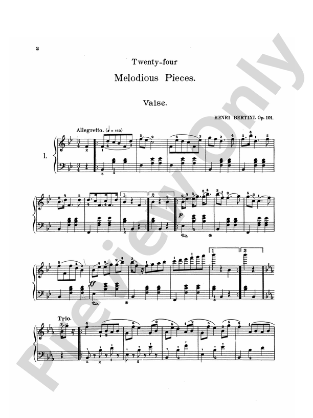 Bertini - Twenty-four Melodious Pieces - Piano Solo (Digital Download)