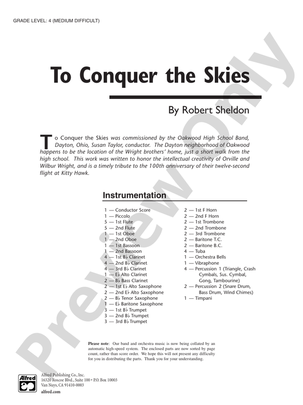 To Conquer the Skies - Concert Band Conductor Score & Parts (Digital Download)