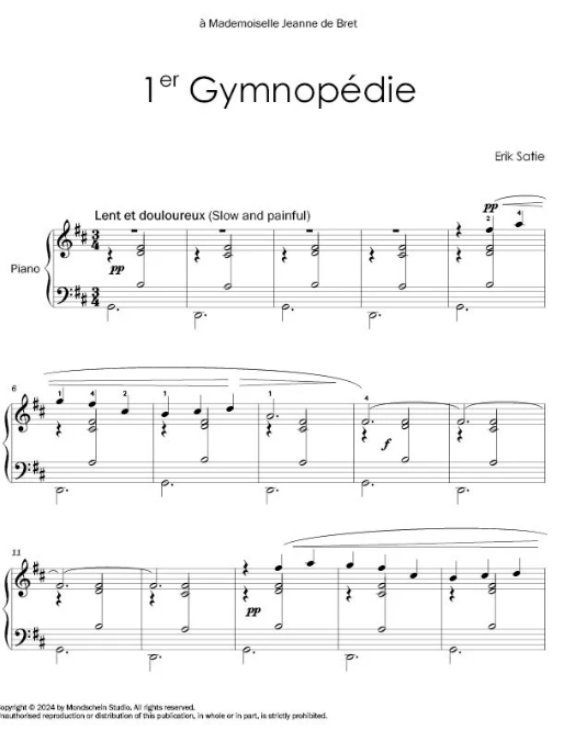 Satie - Trois Gymnopédies - Piano Solo Mondschein MSP528494