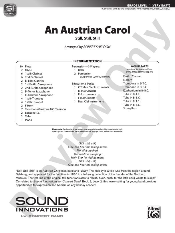 An Austrian Carol - Concert Band Conductor Score & Parts (Digital Download)