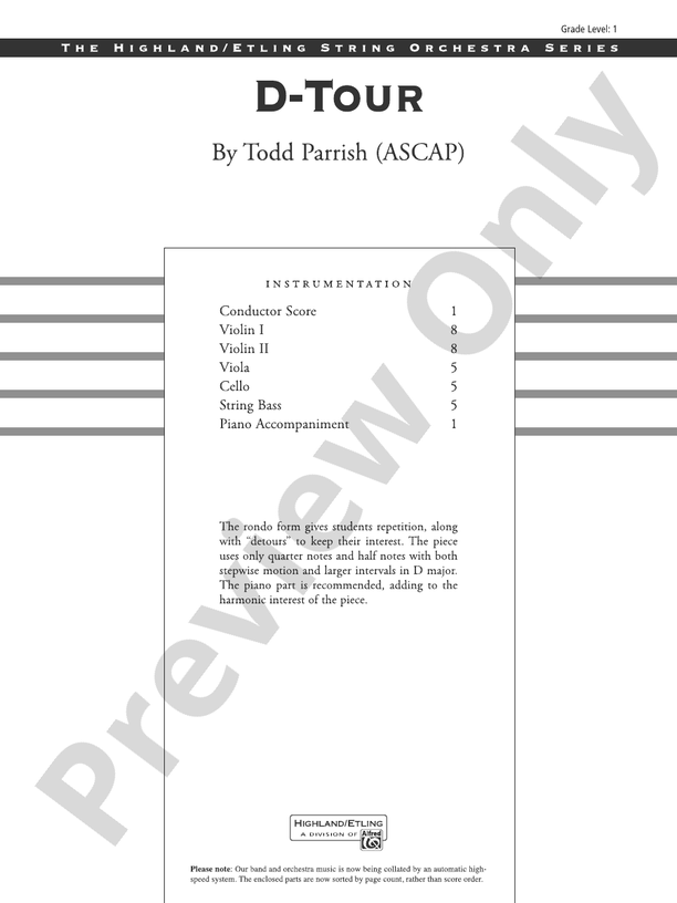 D-Tour - String Orchestra Conductor Score & Parts (Digital Download)