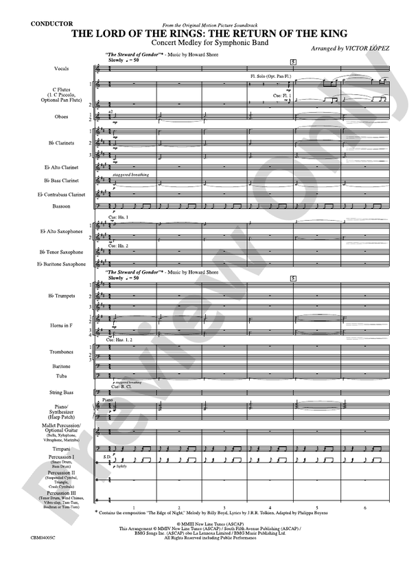 The Lord of the Rings: The Return of the King, Symphonic Suite from - Concert Band Conductor Score & Parts (Digital Download)