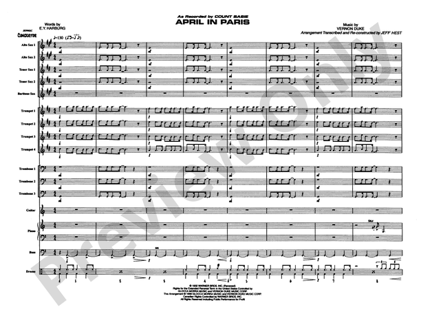 April in Paris (Grade 4) - Jazz Ensemble Conductor Score & Parts(Digital Download)