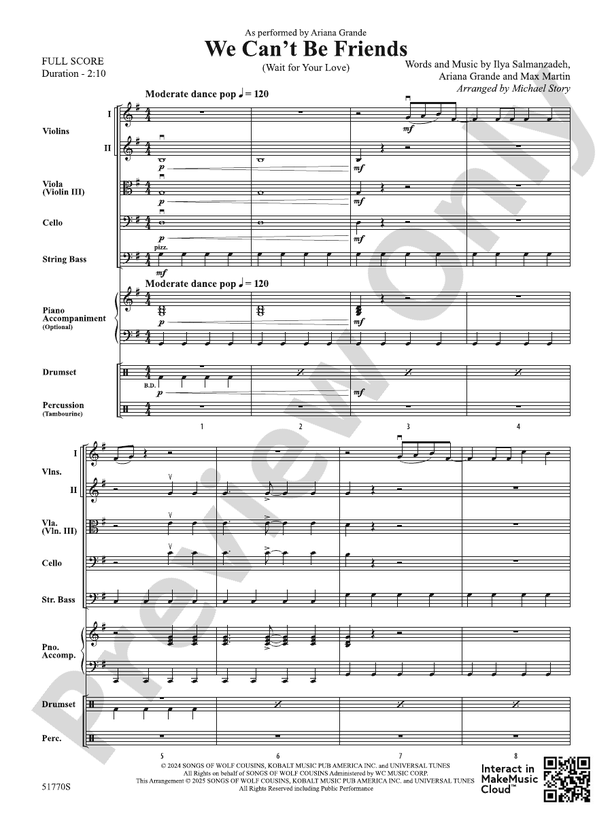 We Can't Be Friends - String Orchestra Conductor Score & Parts (Digital Download)