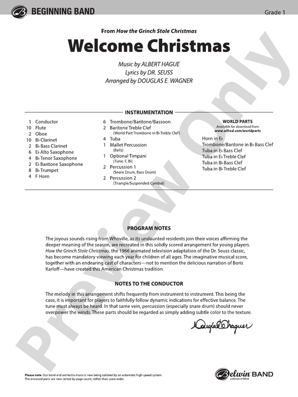 Welcome Christmas (from How the Grinch Stole Christmas) - Concert Band Conductor Score & Parts (Digital Download)