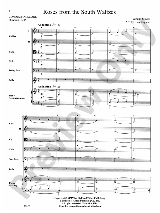 Roses from the South Waltzes – String Orchestra Conductor Score & Parts (Digital Download)