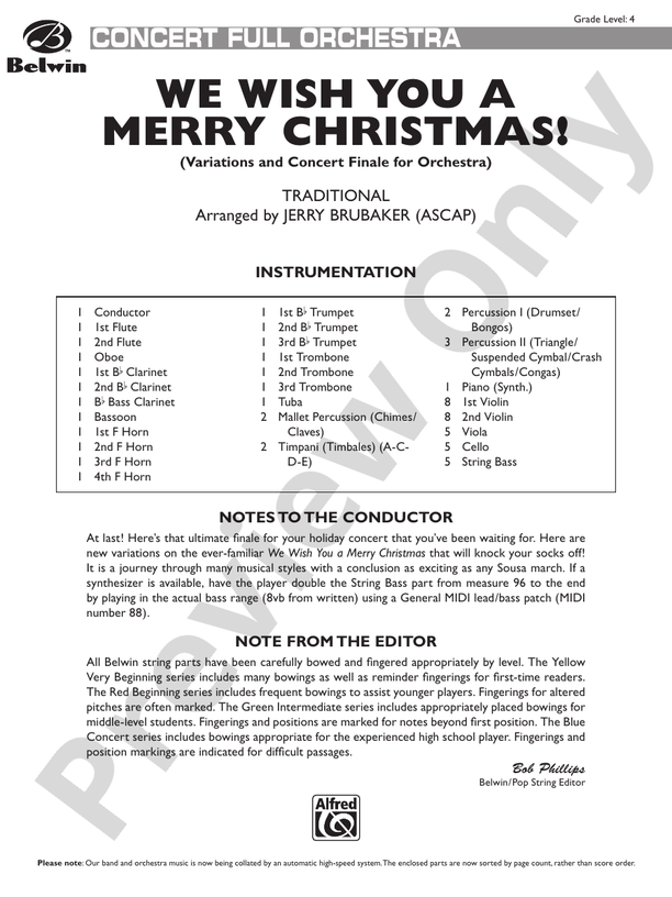 We Wish You a Merry Christmas – Full Orchestra Conductor Score & Parts (Digital Download)