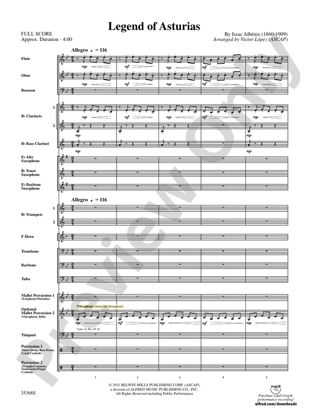 The Legend of Asturias - Concert Band Conductor Score & Parts (Digital Download)
