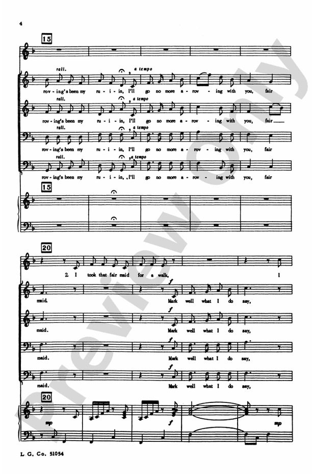 A-Roving - TTBB (Tenor Solo) Choral Octavo (Digital Download)