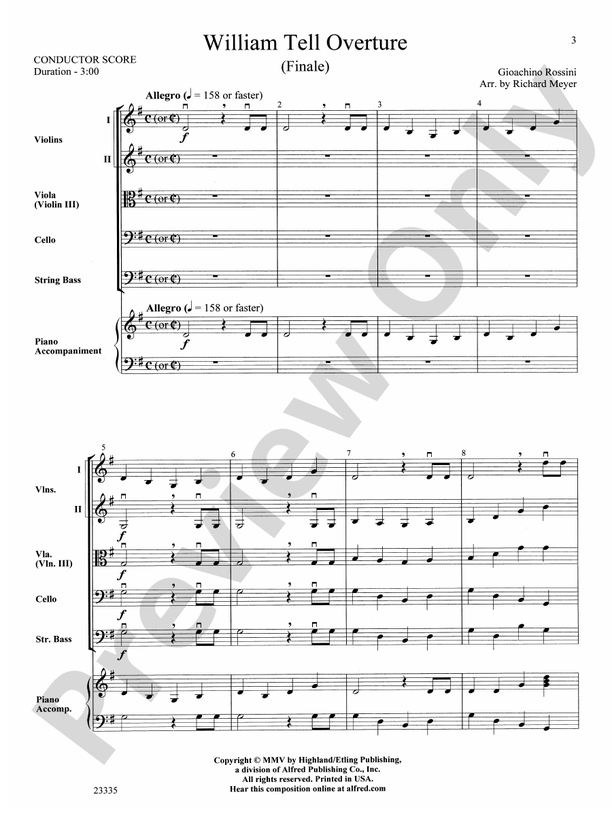 William Tell Overture – String Orchestra Conductor Score & Parts (Digital Download)