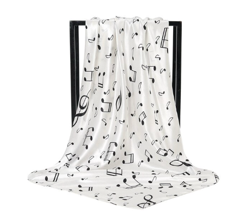 Scarf White with Black Notes and Clefs