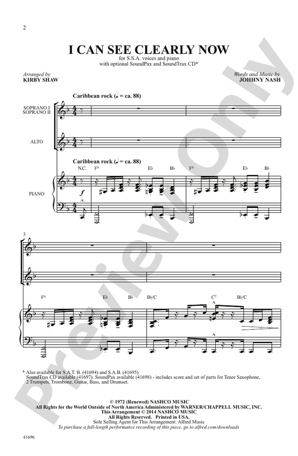 I Can See Clearly Now – SSA Choral Octavo (Digital Download)