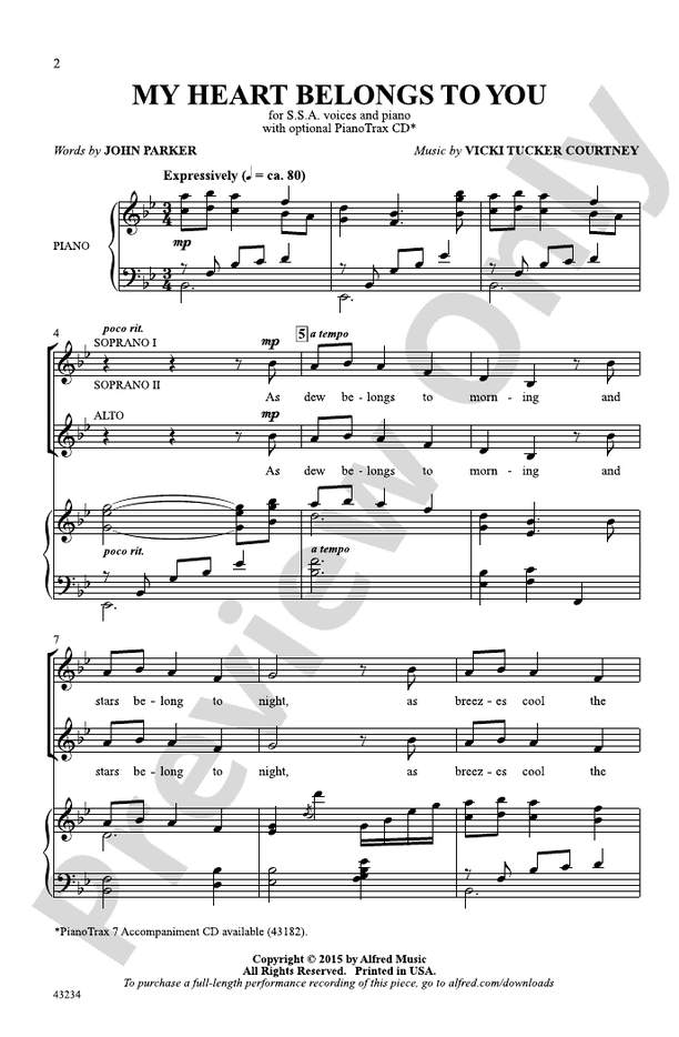 My Heart Belongs to You – SSA Choral Octavo (Digital Download)