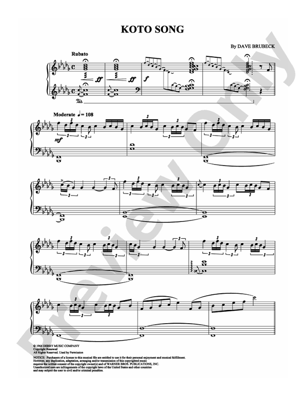 Koto Song - Piano (Digital Download)