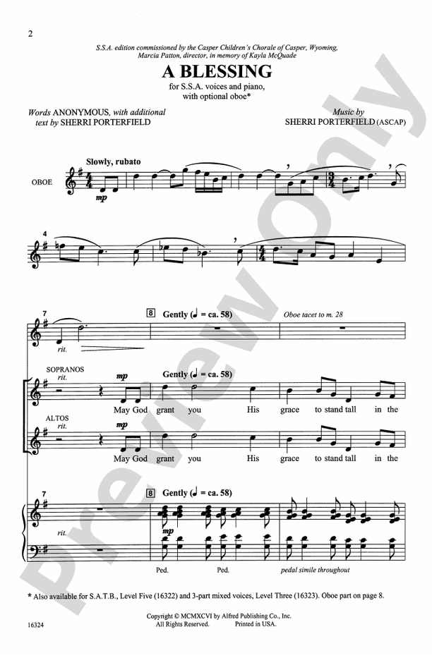 A Blessing - Sherri Porterfield - SSA Choral Octavo (Digital Download)