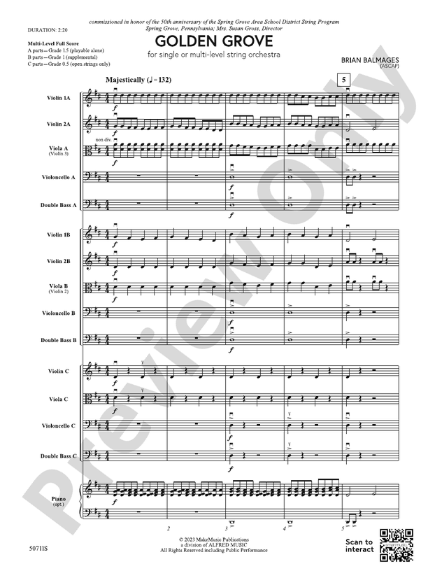 Golden Grove – String Orchestra Conductor Score & Parts (Digital Download)