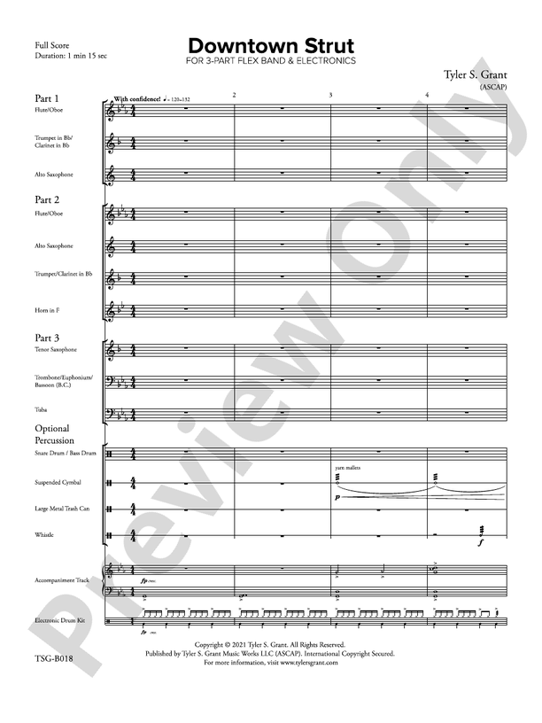 Downtown Strut (Flexible Arrangement) - Concert Band Conductor Score & Parts (Digital Download)