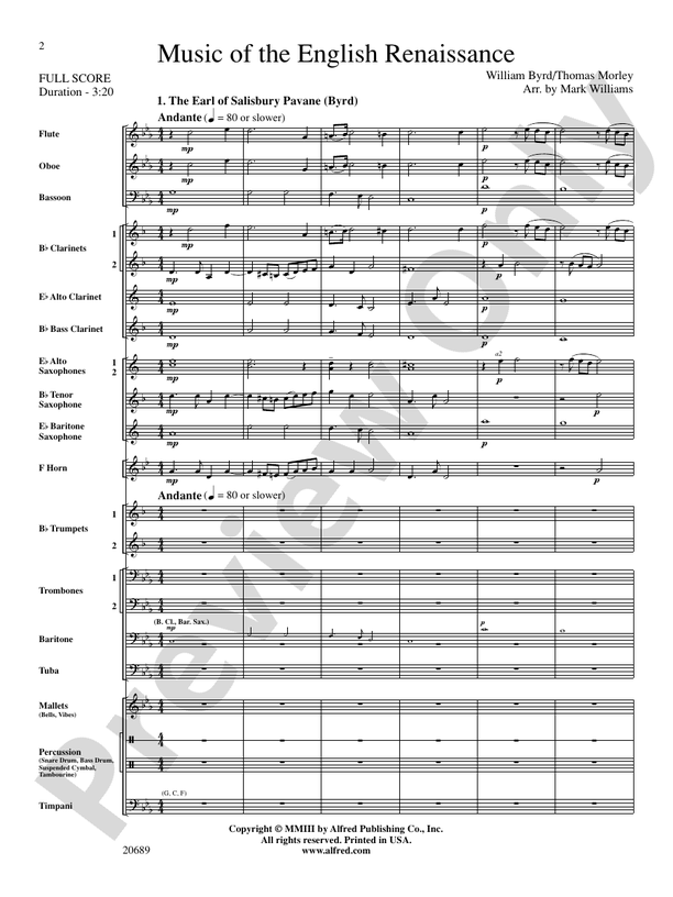 Music of the English Renaissance - Concert Band Conductor Score & Parts (Digital Download)