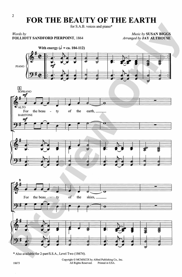 For the Beauty of the Earth – SAB Choral Octavo (Digital Download)