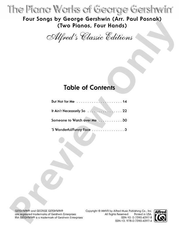 Four Songs by George Gershwin - 2 Pianos, 4 Hands (Digital Download)