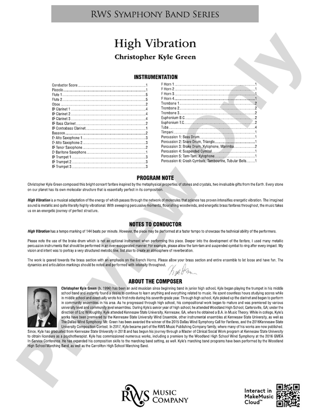 High Vibration - Concert Band Conductor Score & Parts(Digital Download)