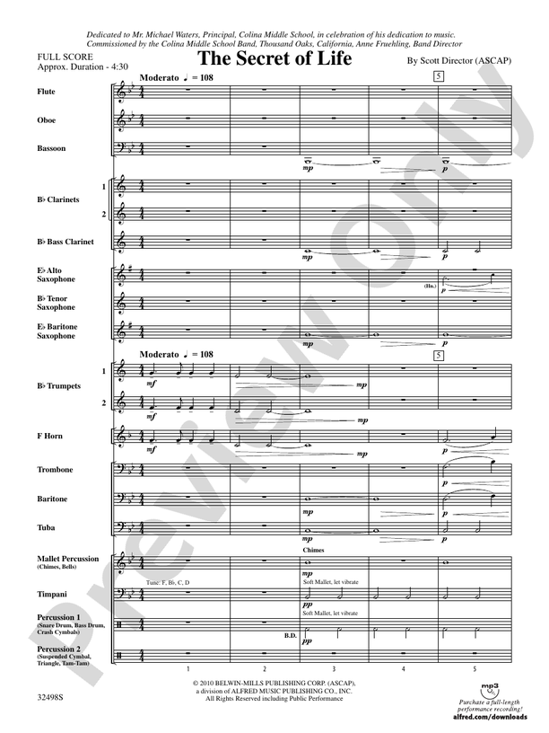 The Secret of Life - Concert Band Conductor Score & Parts (Digital Download)