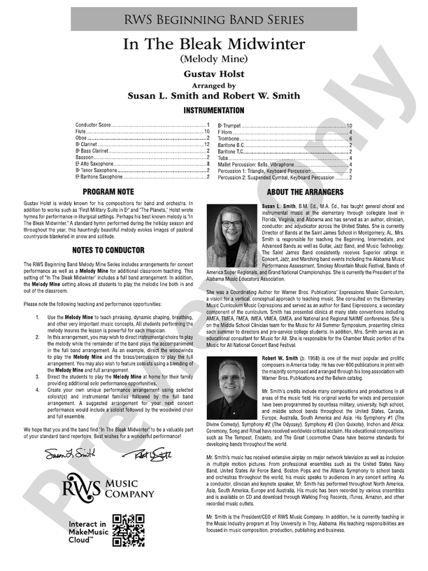 In the Bleak Midwinter - Concert Band Conductor Score & Parts (Digital Download)