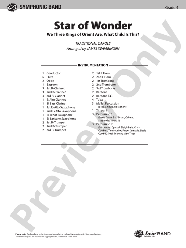Star of Wonder - Concert Band Conductor Score & Parts (Digital Download)