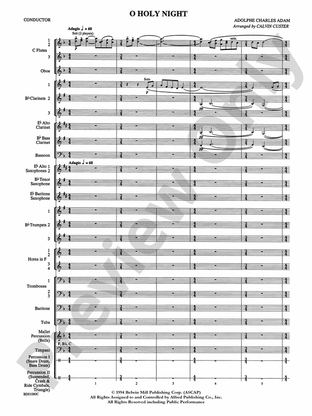 O Holy Night (Arr. Calvin Custer) - Concert Band Conductor Score & Parts (Digital Download)