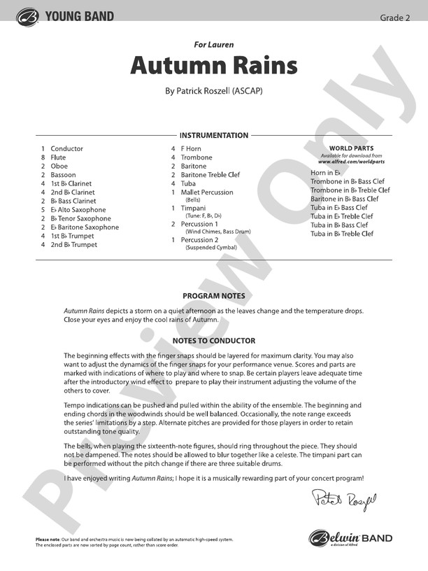 Autumn Rains - Concert Band Conductor Score & Parts (Digital Download)