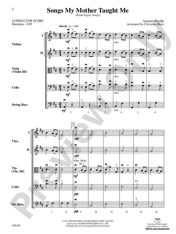 Songs My Mother Taught Me (from "Gypsy Songs") – String Orchestra Conductor Score & Parts (Digital Download)