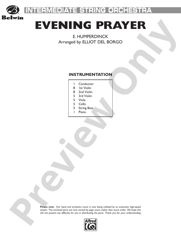 Evening Prayer – String Orchestra Conductor Score & Parts (Digital Download)