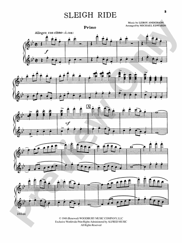Sleigh Ride - 1 Piano, 4 Hands (Digital Download)