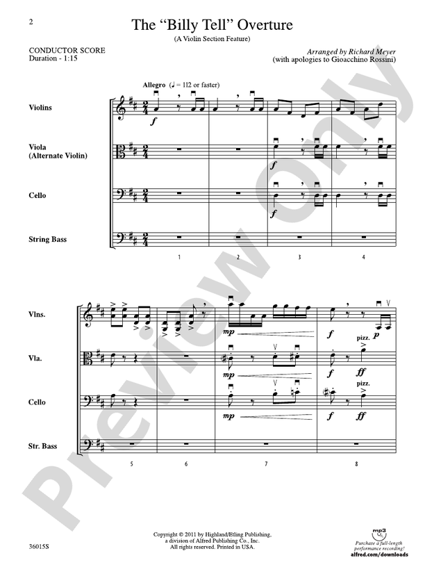 The "Billy Tell" Overture – String Orchestra Conductor Score & Parts (Digital Download)