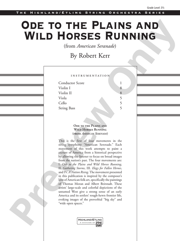 Ode to the Plains and Wild Horses Running (from American Serenade) – String Orchestra Conductor Score & Parts (Digital Download)