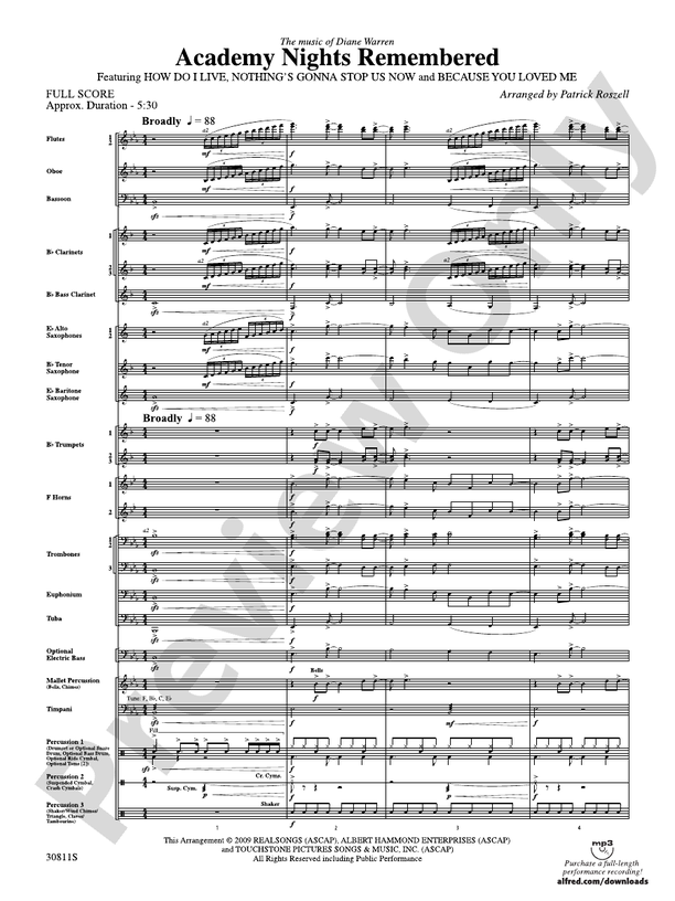 Academy Nights Remembered (The Music of Diane Warren) - Concert Band Conductor Score & Parts (Digital Download)
