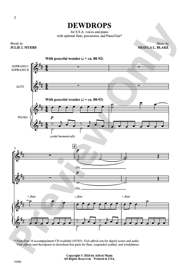 Dewdrops - SSA Choral Octavo (Digital Download)